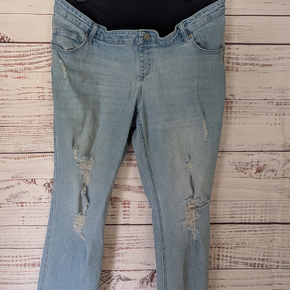 Light Blue Maternity Distressed Women's Jeans